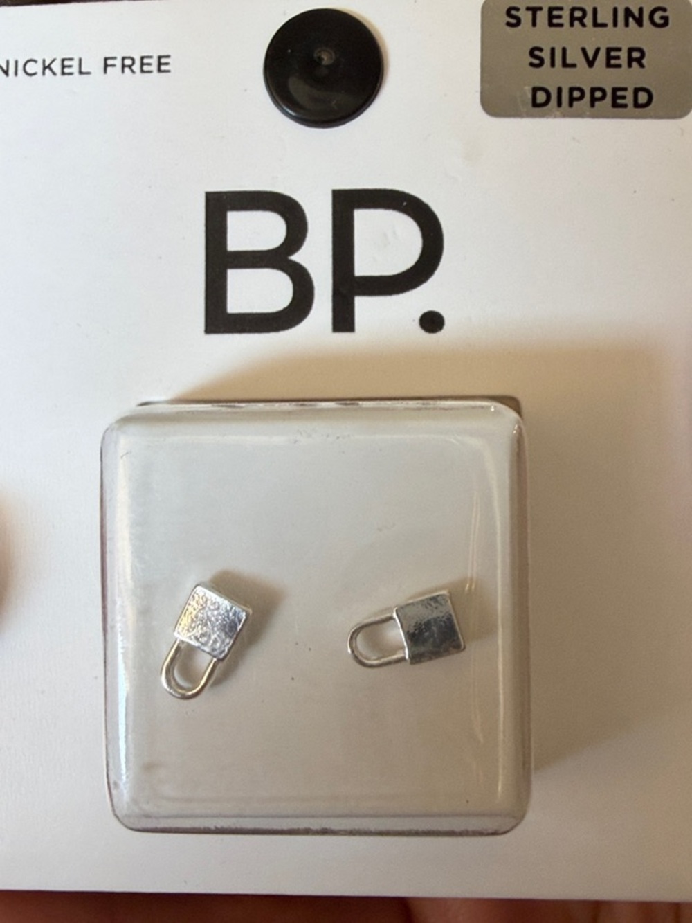 BP. Sterling Silver-Tone Mini Padlock Stud Earrings - Silver